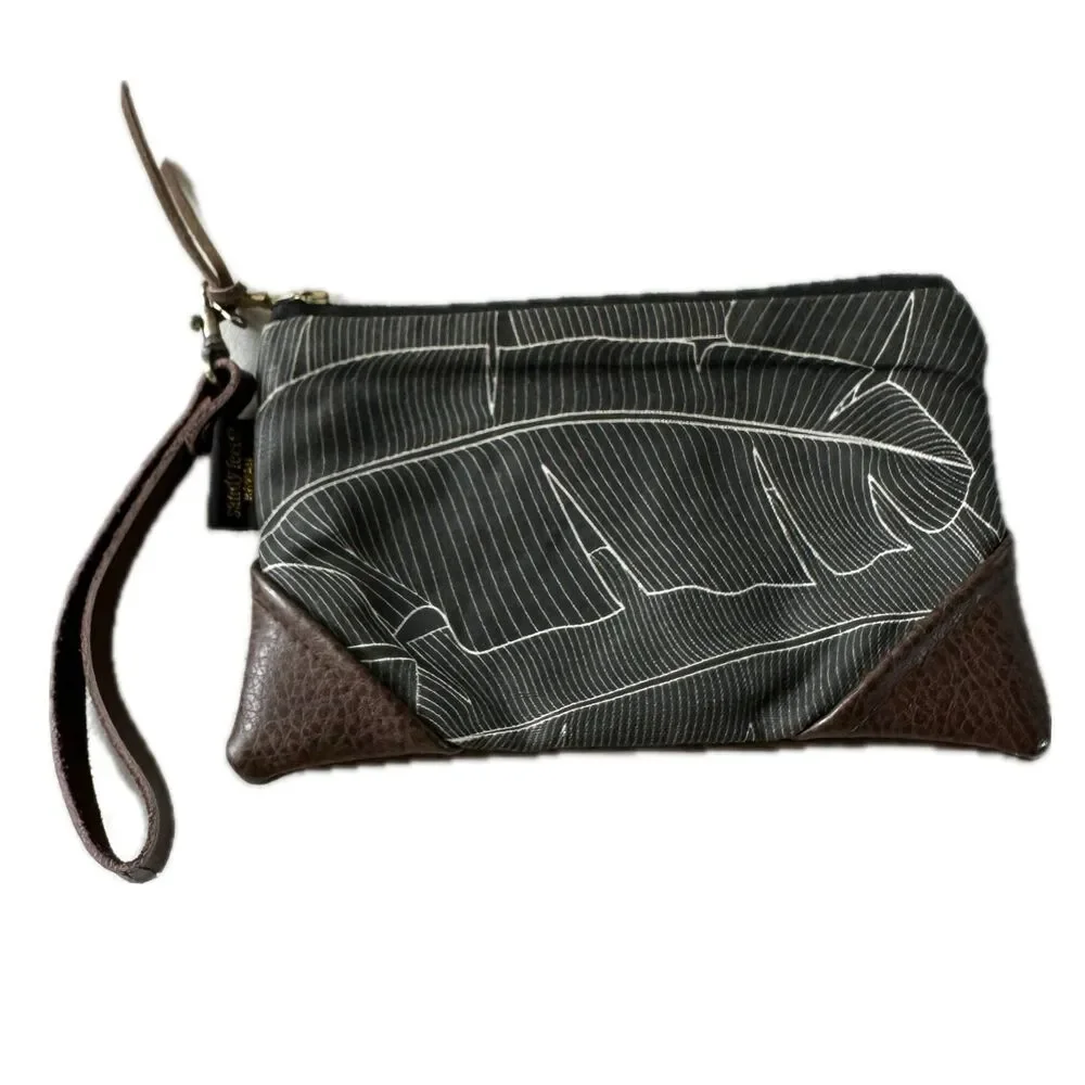 Sandy Feet Hawaii Handmade Mini Blackout Banana Leaf Vegan Leather Zipper Clutch